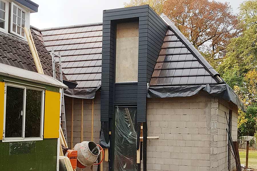 Detail van een garage tijdens een aanbouw in Sint Michielsgestel
